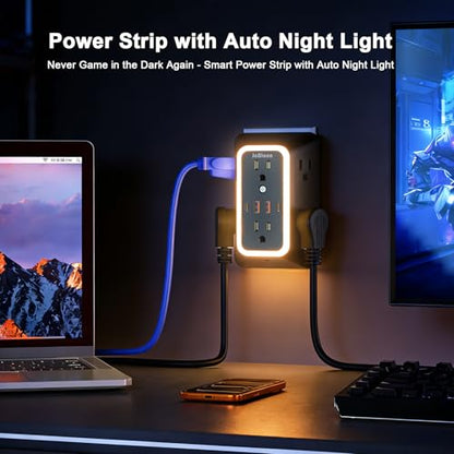 Wall Outlet Extender with Night Light, Power Plug Adapter 6 Outlet Extender with 4 USB Charging Ports（2 USB C）,1050J Power Strip Multi Plug Adapter Spaced for Home Office Travel-Black - color: Black-1Pcs
