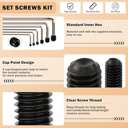791PCS Set Screws, 17Sizes Metric Set Screw Assortment Kit, M2/2.5/3/4/5/6/8 12.9 Alloy Steel Black Grub Set Screws, Internal Hex Drive Cup-Point Screws for Bathroom Fixtures, Door Handles - size: 791PCS 17Size Metric