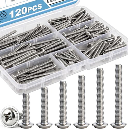 120PCS Cabinet Pulls Knobs Screws,M4 Machine Screws Assortment, M4×25/30/35/40/45/50mm Pan Washer Head Metal Phillips Screws Kit for Kitchen,Bathroom,Furniture Handles Install - size: M4×25/30/35/40/45/50mm