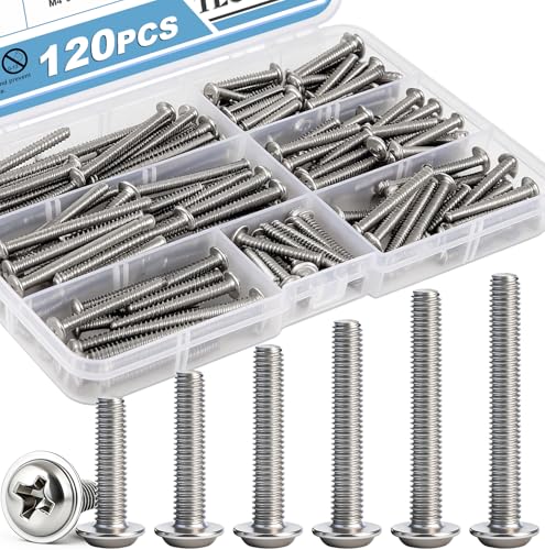 120PCS Cabinet Pulls Knobs Screws,M4 Machine Screws Assortment, M4×25/30/35/40/45/50mm Pan Washer Head Metal Phillips Screws Kit for Kitchen,Bathroom,Furniture Handles Install - size: M4×25/30/35/40/45/50mm