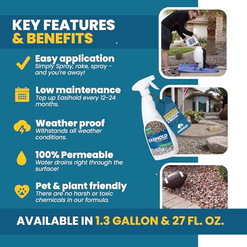 Easihold Rock Glue 1.3 Gallon – Gravel Binder for Pea Gravel & Stones. Long-Lasting Mulch Glue for Landscaping – Non-Toxic, Ready-to-Use Gravel Lockdown for Paths, Patios & Garden Borders - size: 5 Litre
