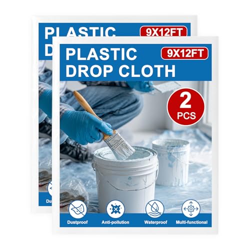 2pcs 9x12ft Painter Plastic Drop Cloths Sheet,Waterproof Anti-dust Cover, Disposable Tarp for Painting for Couch/Furniture Cover - size: 2pack
