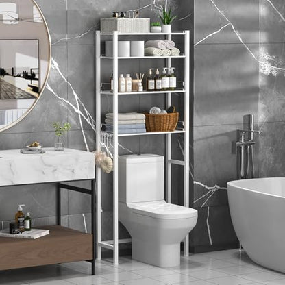 samstar 4 Tier Over The Toilet Storage Rack, Bathroom Organizer Shelves Cabinet Above Toilet, with Adjustable Height Freestanding Shelf Space Saver, White - color: 4 Tier White