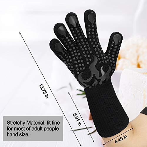 Comsmart BBQ Gloves, 1472 Degree F Heat Resistant Grilling Gloves Silicone Non-Slip Oven Gloves Long Kitchen Gloves for Barbecue, Cooking, Baking, Cutting - color: Black, size: long