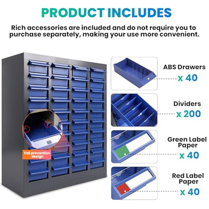 40 Drawers - Part Cabinet, Shelves & Label Stickers - Bolt and Nut Organizer Bolt Bin Cabinets, Durable Steel Tool Storage Cabinet for Garage/Workshop Small Parts/Hardware Organization (40 Drawer) - style: 40 Drawer