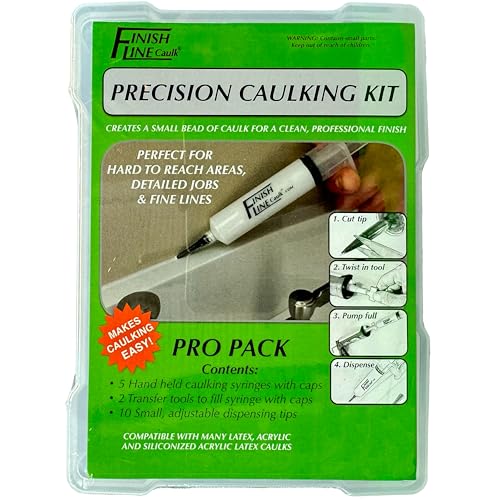 Precision Caulking Tool Kit with Storage Box & Finger Cots – Refillable Caulking Syringe Applicator with Micro-Fine Replaceable Tips for Baseboards, Trim & Small Crack Sealing - style: Finish Line Caulk Pro Syringe Applicator with Carrying Case