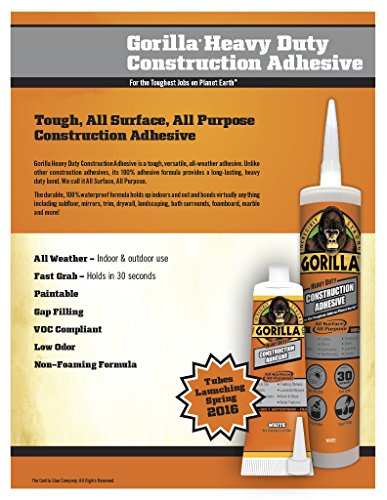 Gorilla Heavy Duty Construction Adhesive, 9 ounce Cartridge, White, (Pack of 8) - size: 8 - Pack