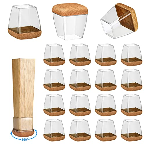 16 Pack Chair Leg Floor Protectors for Hardwood Floors, Round Rubber Furniture Sliders, 360°Felt Pad Bottom Wrapped Thickening Silicone Furniture Legs Caps Covers(Square,Clear-Brown-M) - size: Transparent-M