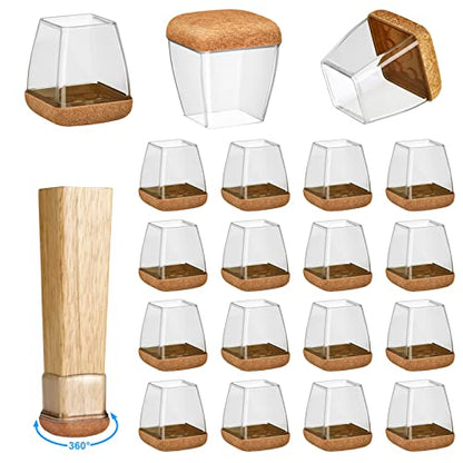 16 Pack Chair Leg Floor Protectors for Hardwood Floors, Round Rubber Furniture Sliders, 360°Felt Pad Bottom Wrapped Thickening Silicone Furniture Legs Caps Covers(Square,Clear-Brown-M) - size: Transparent-M