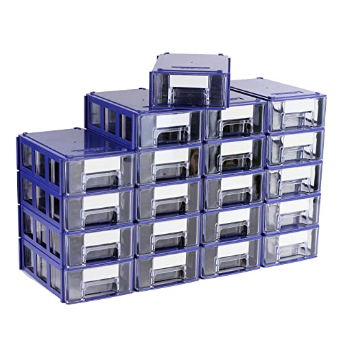 Stackable Storage Drawers Set of 20, Plastic Drawers Organizer for Small Parts Screw Craft Organizer, Mini Drawer Organizer with Dividers and Paper Labels(20 PCS, Blue) - color: blue, size: 20 pcs