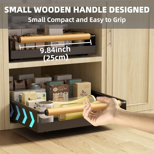 Pull Out Cabinet Organizer, 15.3'' Deep Expandable Slide Out Cabinet Organizer Fixed with Adhesive Nano Film, Slide Out Drawers Pull Out Tray for Cabinet in Kitchen, Pantry, Bathroom, Black - color: Black
