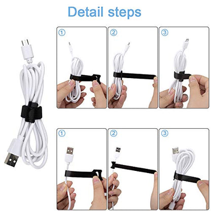 Nettbe 60 PCS 6 Inches Reusable Cable Ties, Adjustable Cord Straps Wire Organizer Cord Wrap and Hook Loop Cable Management - size: 6inches-60pcs