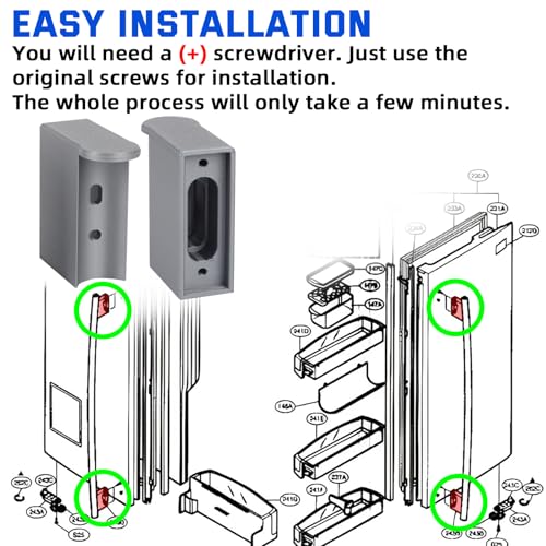 Refrigerator Door Handle Repair Kit Compatible with LG Refrigerator Door Handles Kit for 3651JA2269Q 3651JA2269G LRFD25850ST Refrigerator Fresh Doors Handles Not for Freezer Handle, 4PCS Silver