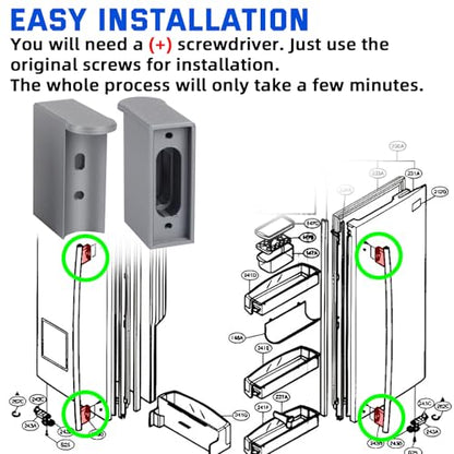 Refrigerator Door Handle Repair Kit Compatible with LG Refrigerator Door Handles Kit for 3651JA2269Q 3651JA2269G LRFD25850ST Refrigerator Fresh Doors Handles Not for Freezer Handle, 4PCS Silver