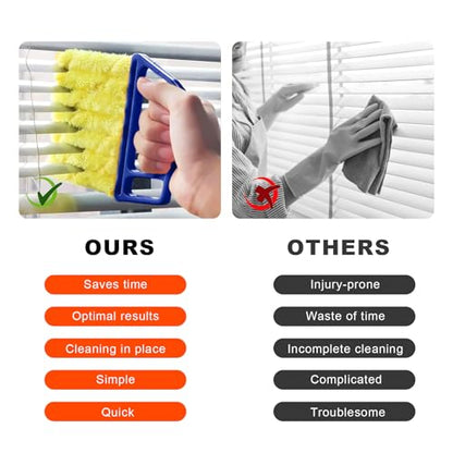 2 PCS Blind Cleaner Duster Tool, 7 Finger Handheld Duster Window Shutters Dusting Cleaner Brush, Washable Mini Blinds Dust Cleaning Tools for Car Air Conditioner Vent (Blue+Yellow) - color: Blue+yellow