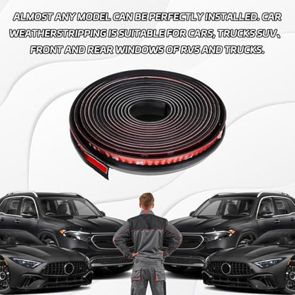 Black V-Shaped Rubber Car Window Seal Weather Stripping, 13.12ft x 0.6in, Silent & Dustproof, For Cars, Trucks, SUVs