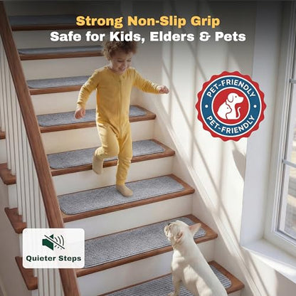 MBIGM Non-Slip Carpet Stair Tread Mat 30" x 30" Landing Rug-Matching Mat Non-Skid Safety Rug Slip Resistant - Light Gray - color: Light Gray, size: 2'6" x 2'6" - 1 pcs