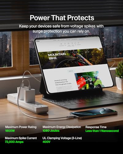Belkin 6-Outlet Surge Protector Power Strip, 6ft Cord, 360° Rotating Plug - 1080 Joules Protection - size: 6', style: 6 ft