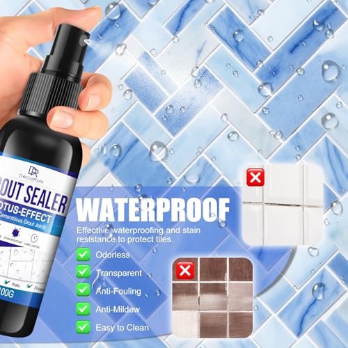 Grout Sealer, Waterproof Tile Sealer for Shower Tile, Floor, Kitchen - 2-in-1 Spraying & Squeezing Application - Clear Fast Dry Stain Resistant Grout Sealant for Bathroom, Shower, Marble