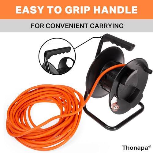 Thonapa Extension Cord Storage Reel, Black - Portable Cable Reel with Metal Stand, Holds Up to 100 Ft of Electrical Cord, Hose, Rope