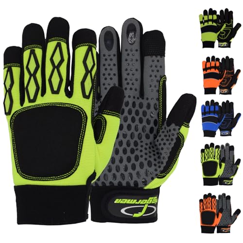 Men’s Heavy Duty Work Gloves Utility Mechanic Working Touchscreen Anti-Slip Palm & Knuckle Protection Safety Gloves - color: Black Green, size: X-Large