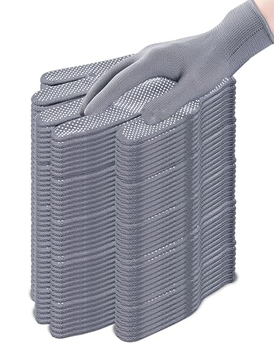 24 Pairs Work Gloves Bulk - Anti-slip Lightweight Gloves -Thin Glove for Driving Construction Cycling Working - color: Grey