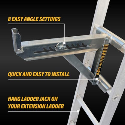 Metaltech Jobsite Series 2-Rung Ladder Jack 2-Pack E-LJ20P, Aluminum Jack for Scaffolding Extensions and Work Platforms, Scaffold, Masonry, Painting, and Roofing Tool for Job Site and Home Improvement - size: 2 Units 2 Rung