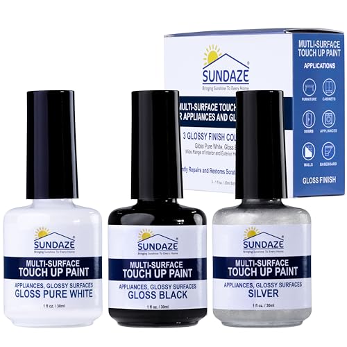Sundaze Gloss Appliance Touch-Up Paint Pen Kit - Stove, Refrigerator, Washer, Dryer Touch Up - 3 Glossy Colors White, Black, Silver - Instantly Repair & Restore Scratches, Chips, Stains - Color Match