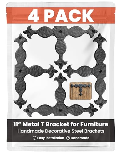 4 Pack 11" Metal T Bracket for Furniture - Black - Handmade Decorative Steel Brackets - Rustic Metal Corner Brackets for Front Doors, Gates, Garages, Tables & Cabinets - The Sonora Series - color: Black - The Sonora Series, size: 11 Inch