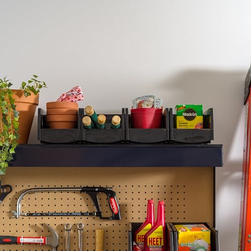 IRIS USA Medium Stackable Storage Bins, 8-Pack, 11" L x 6" W x 5" H, |Made in USA|, Plastic Open Front Shelf Bin for Organizing Parts, Hardware, Tools, Supplies, Garage Shelf, Pantry - Black - size: Medium - 8 Pack