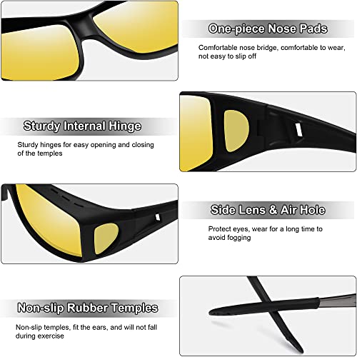 MEETSUN Fit Over Glasses Sunglasses for Men Women,Wrap Around Sunglasses Polarized UV400 Protection - color: (Z1)black Frame-night Vision Lens
