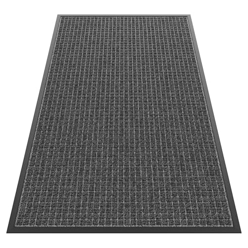 Sturdy Front Door Mat Outside Entrance, 5' x 3' All-Season All-Weather Doormat Waterproof, Stain and Fade Resistant, Natural Rubber Indoor Outdoor Welcome Door Mat Trap Dirt - color: Grey Squares, size: 60" x 36"