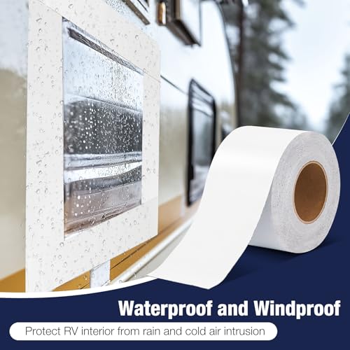 RV Roof Tape Seal Repair - 4 Inch 50 Feet RV Airtight Sealant Tape Window Sealing UV Resistant for Roofing Repair Camper Trailer Boat Leak Repairs White