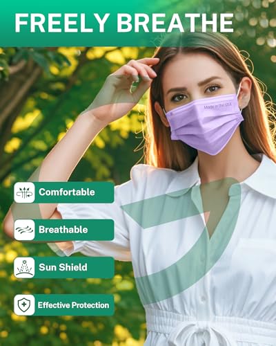 Disposable Face Masks Made in USA, 4 Ply for Families, Students, Breathable All-Day Wear & Safety, FSA HSA Eligible, ASTM Level 3 Medical Grade, 50 Pack, Purple - color: Purple, size: 50 Pack, style: Resealable Bag