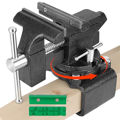 4-1/2" Bench Vise, 2-In-1 Drill-Free Table Vice for Workbench, Heavy Duty Bench Vice Clamp, Built-in Pipe Jaw and 270° Swivel Base, Table Vise for Woodworking, Home Workshop Use and DIY - color: Black- 4-1/2 Inch