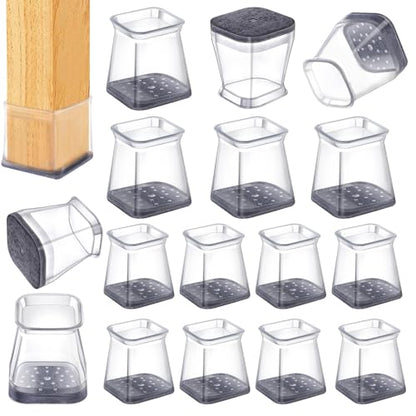 16 Pcs Chair Leg Floor Protectors Square for Hardwood Floors - Silicone Felt Furniture Pads - Chair Leg Caps - Clear Rubber Chair Sliders - M(Fit:0.75"-1") - size: Square-Medium
