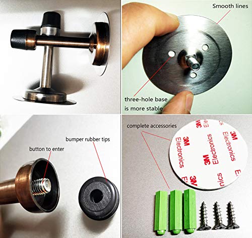 LemonHo No Drills or Screw in Wall Mounted Door Stopper with Self Adhesive Tape, Stainless Steel Doorstop with Rubber Bumper Tip Wall Guard Pack of 2 Commercial Door Stops, 3 Inches Height, Red Bronze