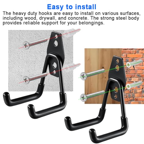 Heavy Duty Garage Storage Utility Hooks，Garden Bike Tool Hangers Organizer，Steel Wall Mount Power Hooks, Metal Small U Hooks for Hanging Ladders Ropes Hose Bulk Items, 6 Pack - size: 6 Pieces