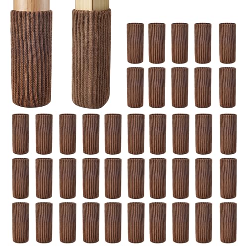 40 PCS Brown Furniture Leg Socks - Knitted Chair Leg Floor Protectors for Hardwood Floors - Fits Round and Square Legs - High Elastic Bar Stool Chair Leg Covers Furniture Caps Set for All Shapes - size: 40 Pcs Brown