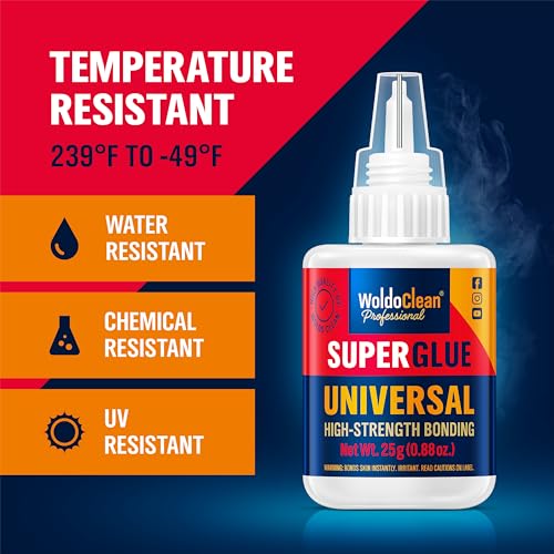 WoldoClean Super Glue All-Purpose Liquid 25g - Fast Drying Clear CA Adhesive for Metal, Plastic, Wood, Ceramic, Glass & DIY Repairs