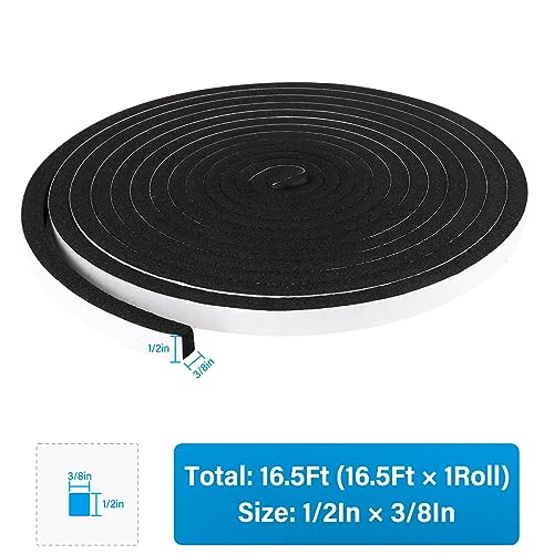 DGSL Foam Insulation Tape, 1/2In x 3/8In x 16.5Ft Weather Stripping Door Seal Strip for Doors and Windows,Sliding Door,Sound Proof Soundproofing Door Seal,Weatherstrip,Air Conditioning Seal Strip - size: 1/2in X 3/8in X 16.5ft