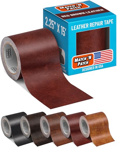 MATCH 'N PATCH Leather Repair Tape - Red Brown (2.25 inch x 15 feet) - Realistic Faux Leather Patches for Couch, Sofa, Upholstery, Car Seats & Other Furniture, Vinyl Repair Kit, Self Adhesive Patch - color: Red Brown, size: 2.25" x 15'