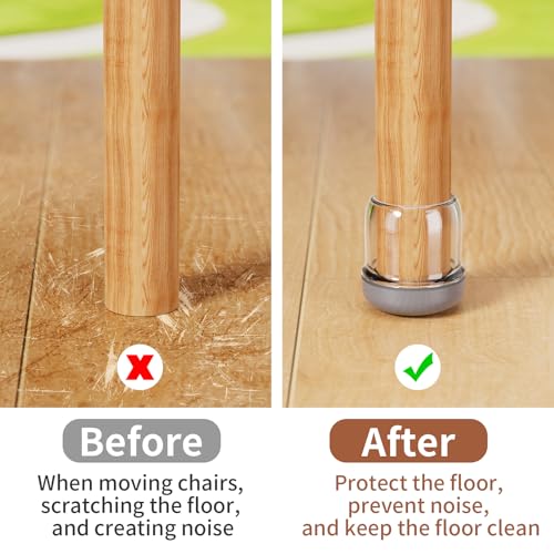 Ezprotekt 24 Pcs Chair Leg Floor Protectors, Chair Leg Caps, Silicone Protectors Covers for Hardwood Floors & Carpet, Pet Dust & Hair Proof Chair Pads - for Dining Table Chair, Clear M Fit (0.87"-1") - size: M-Round