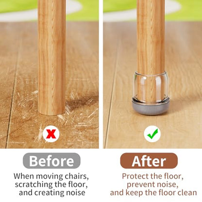 Ezprotekt 24 Pcs Chair Leg Floor Protectors, Chair Leg Caps, Silicone Protectors Covers for Hardwood Floors & Carpet, Pet Dust & Hair Proof Chair Pads - for Dining Table Chair, Clear M Fit (0.87"-1") - size: M-Round