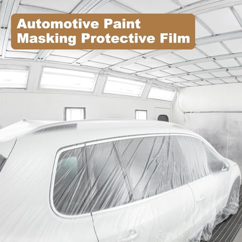 HARFINGTON Pre-Taped Masking Film 43.3" x82ft Adhesive Tape and Drape Painters Plastic Drop Cloth Film with Tape Plastic Sheeting for Automotive Painting Covering, Blue - color: Blue, size: 43.3"x82ft