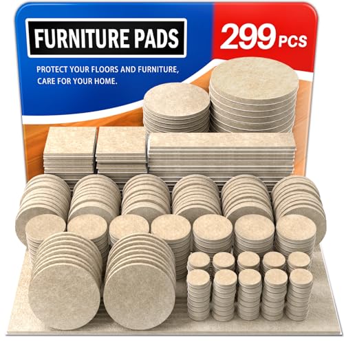 Ansible 299 PCS Felt Furniture Pads, Furniture Pads for Hardwood Floors, Chair Leg Feet Wood Floor Protectors (Beige) - size: 299 PCS Beige