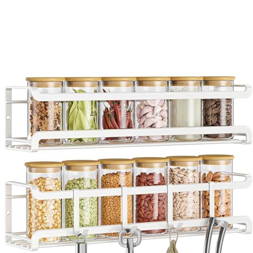 Bunoxea Spice Rack wall mounted 2 Pack, Space-Saving Spice Organizer for Spice Jars and Seasonings,Screw or Adhesive Hanging Spice Rack Organizer for Your Kitchen Cabinet,or Pantry Door,White - color: White, size: 2Pack