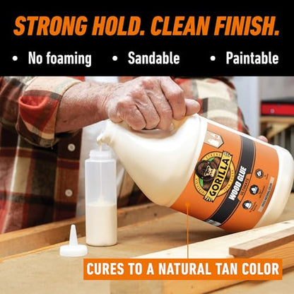 Gorilla Wood Glue Ultimate, Waterproof High‑Strength Wood Glue, Natural Dry Finish, 1 Gallon - size: 1 Gallon (1 Pack)