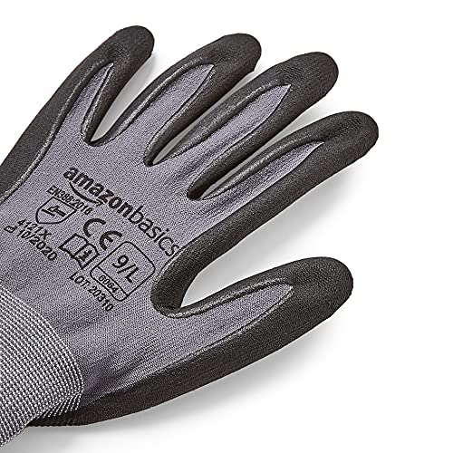 Amazon Basics Micro-Foam Nitrile Coated Safety Work Gloves, Nylon Liner Fiber, Touch Screen Compatible, Grey, Size 9, Large, 6-Pack - size: Large (Pack of 6)