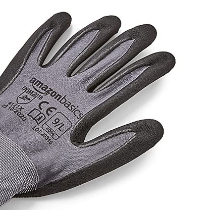 Amazon Basics Micro-Foam Nitrile Coated Safety Work Gloves, Nylon Liner Fiber, Touch Screen Compatible, Grey, Size 9, Large, 6-Pack - size: Large (Pack of 6)